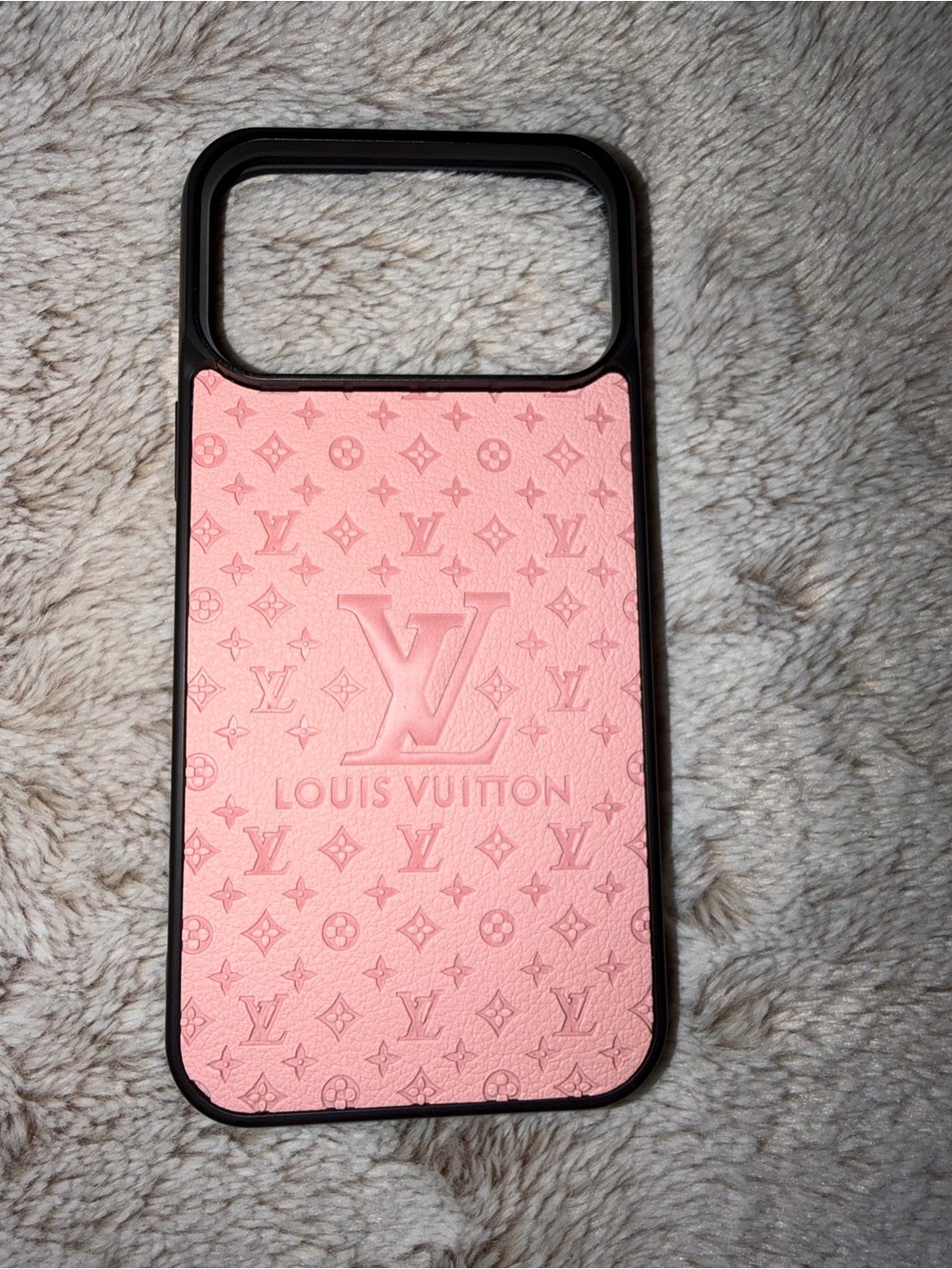 17 pro max Pink Monogram Leather-Style Phone Case with Black Frame
